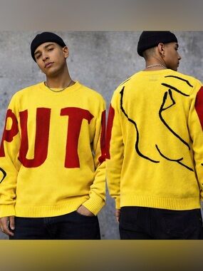 PPAAYYSS Pay’s Mexico Graphic Knit Sweater Mens M Yellow Rare Streetwear Bold